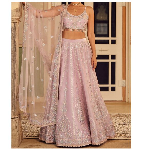 Lashkaraa Dresses & Skirts - Dusty Purple Embroidered Organza Lehenga